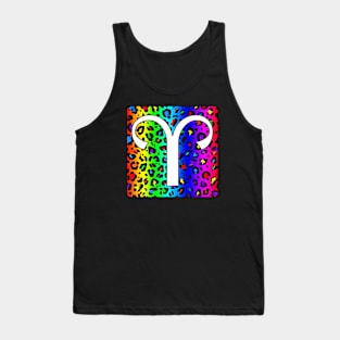 Aries Zodiac Horoscope Rainbow Leopard Print Square Monogram Tank Top